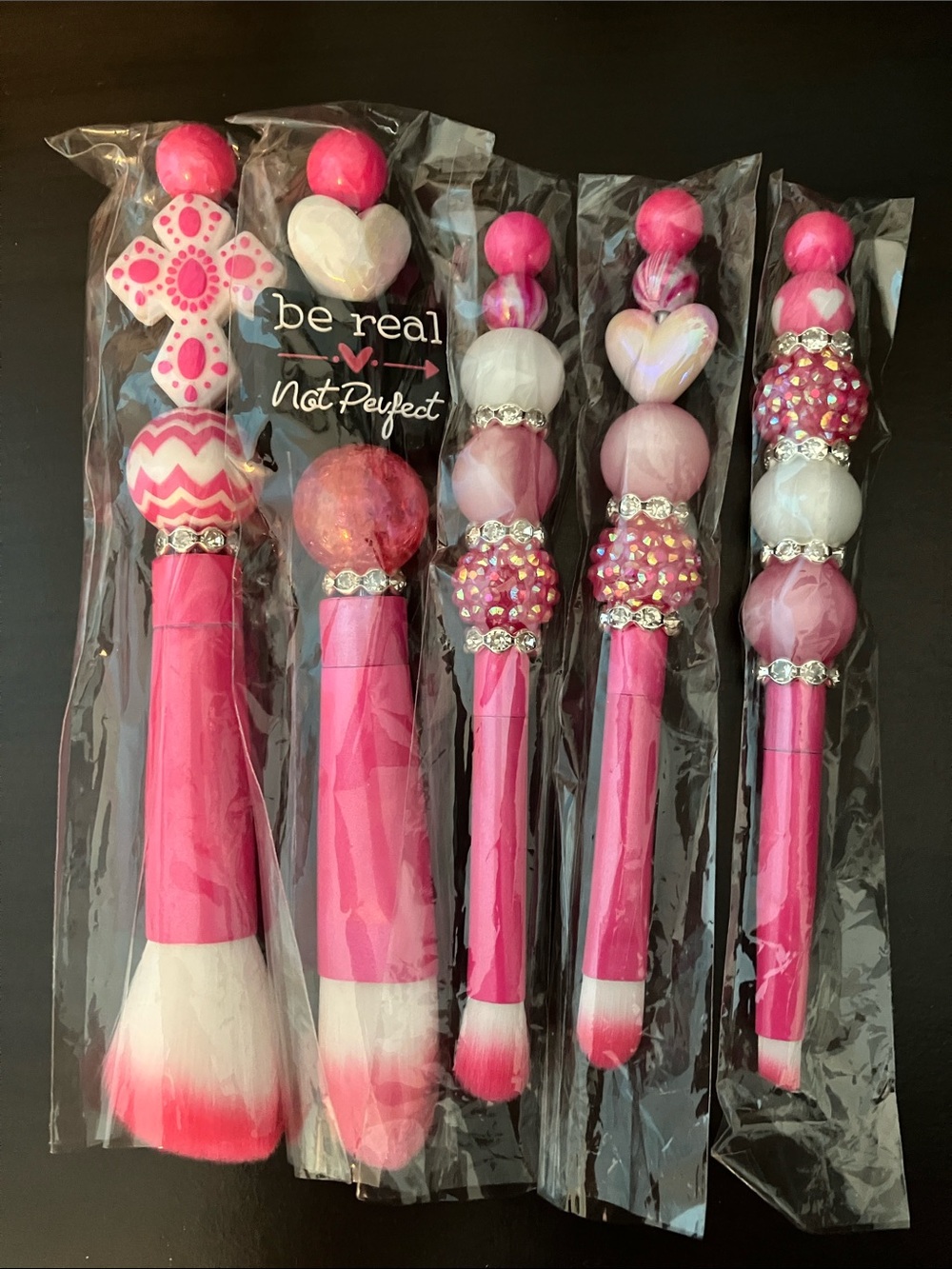 Set of 5 Pink Beaded Makeup Brushes